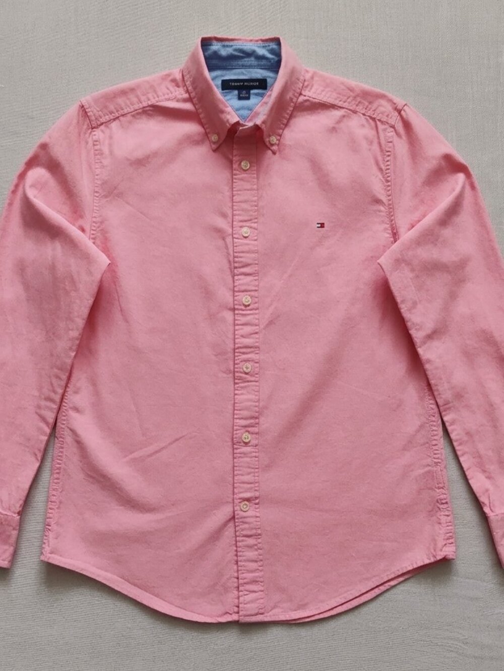 Tommy Hilfiger Men's Regular Fit Stretch Oxford Shirt Pink Long Sleeve